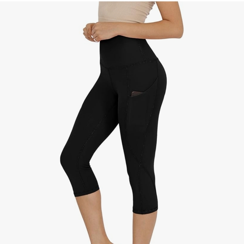 Ododos Leggings - High Rise Black and Blue Crop With Pockets 🖤💙